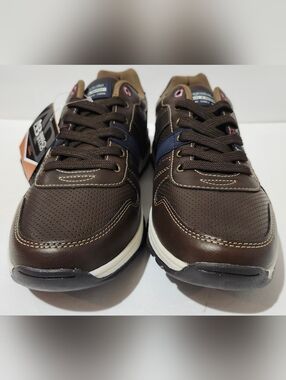 Arrigo Bello Men's Brown Casual Sneakers with Navy Accent Size 10.5